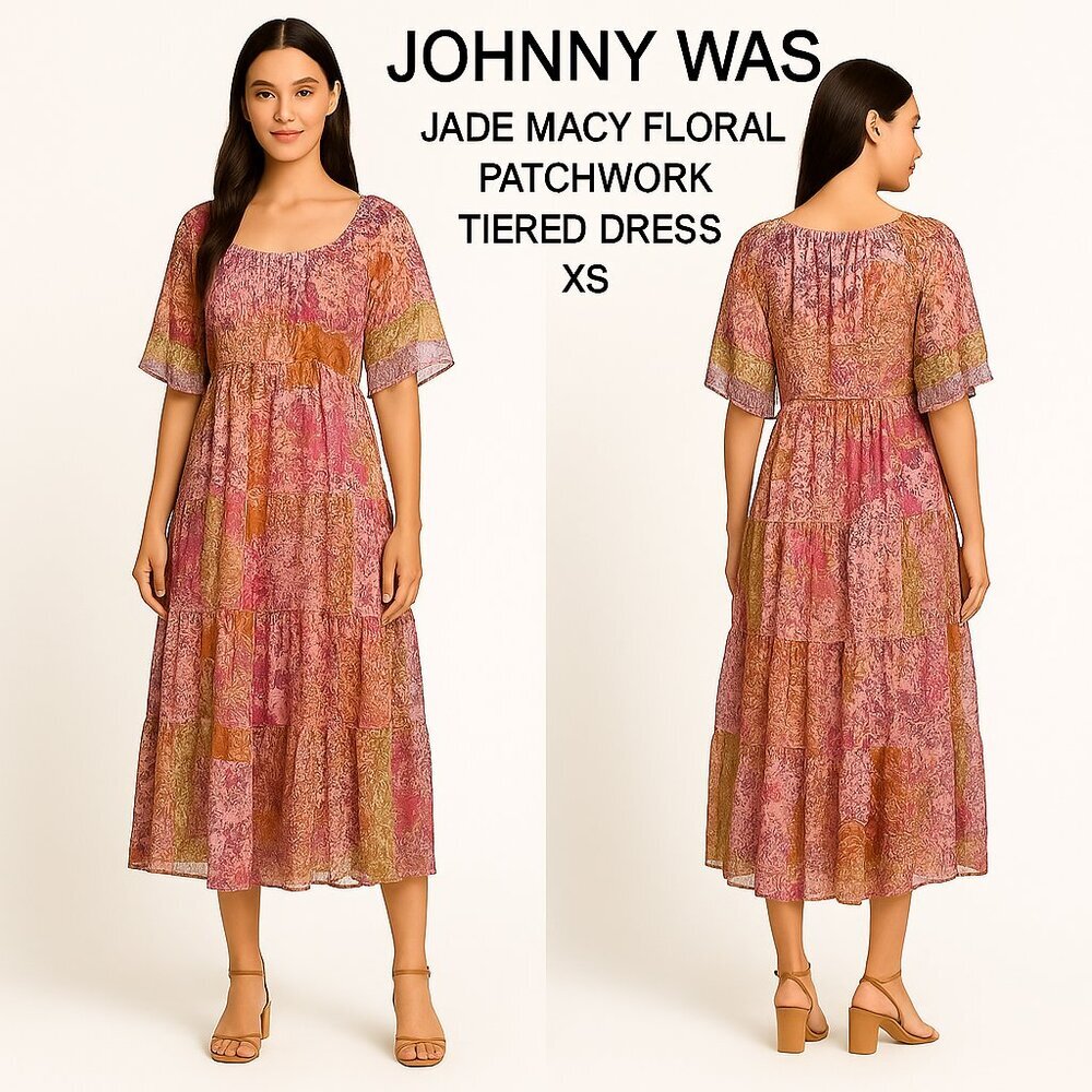 Johnny Was Jade Macy Floral Patchwork Tiered Dress Size XS
